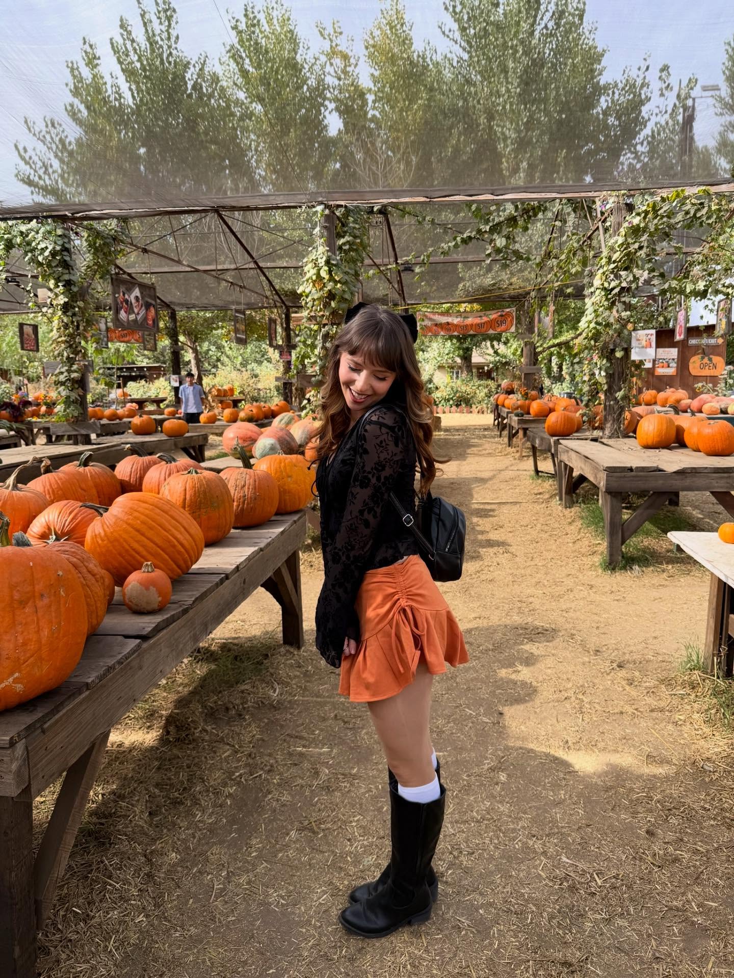 Pumpkin Patch Chic Lace Top With Orange Skirt
