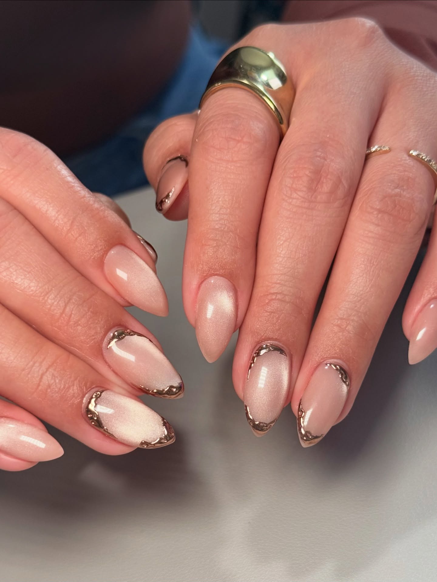 Elegant Milky Cat Eye with Gold French Edge