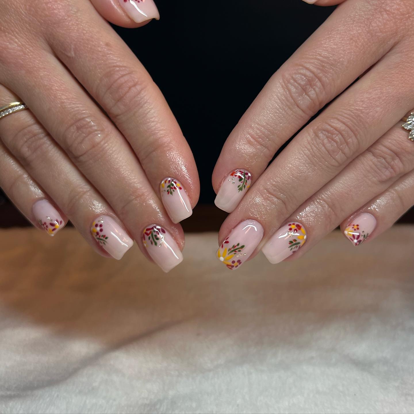 Blush Floral Accent Medium Square Nails