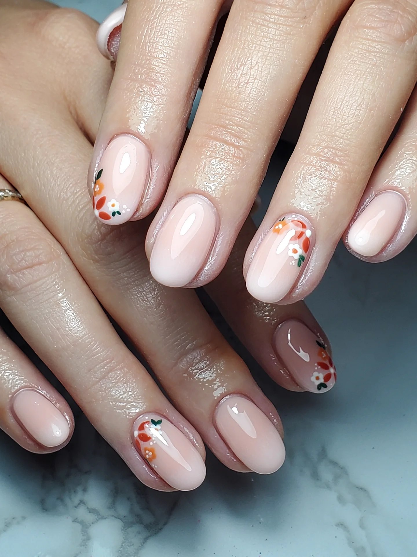 Soft Peach Ombre With Autumn Floral Accents