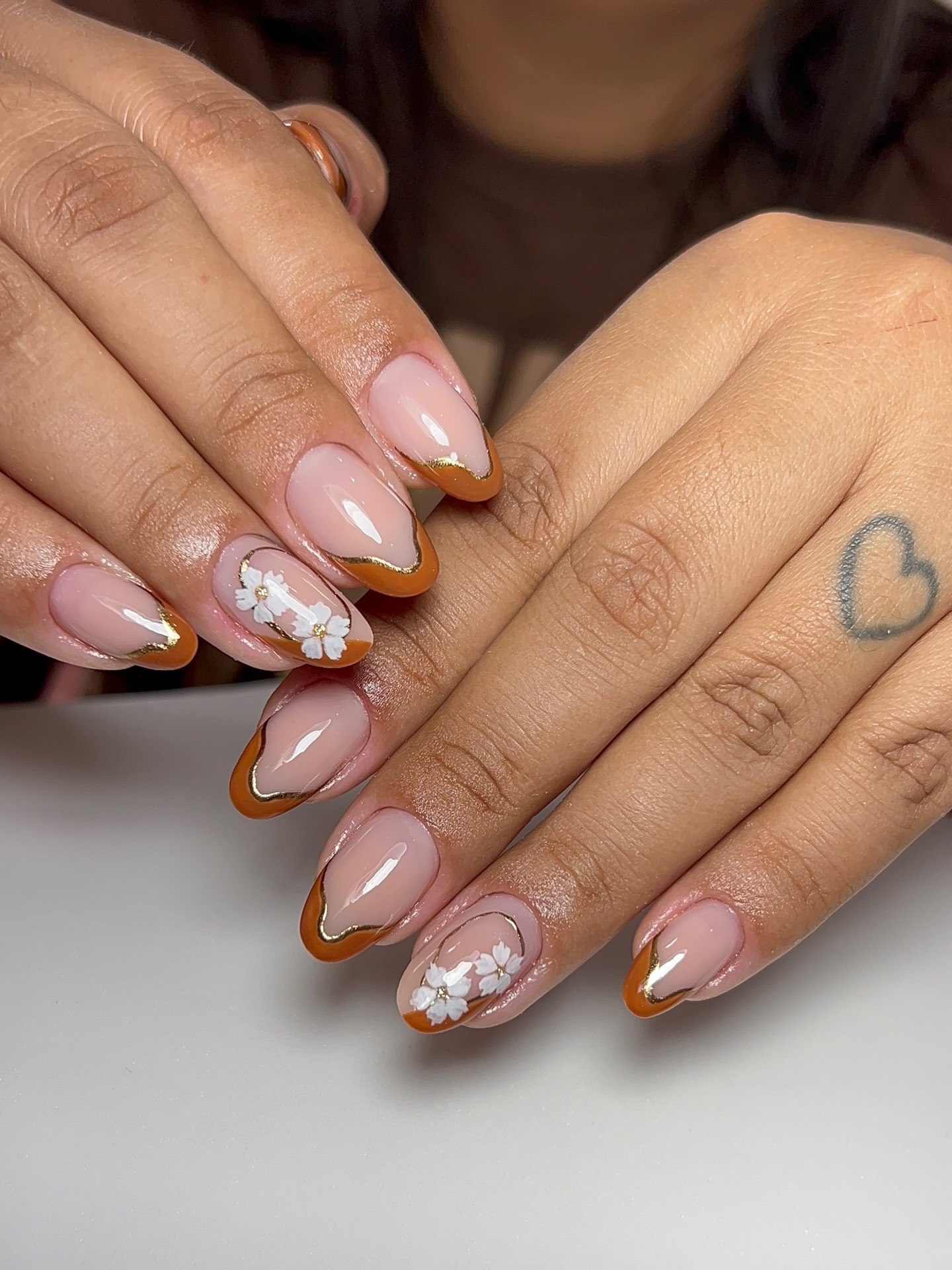 Autumn Ombre French with Floral Accents