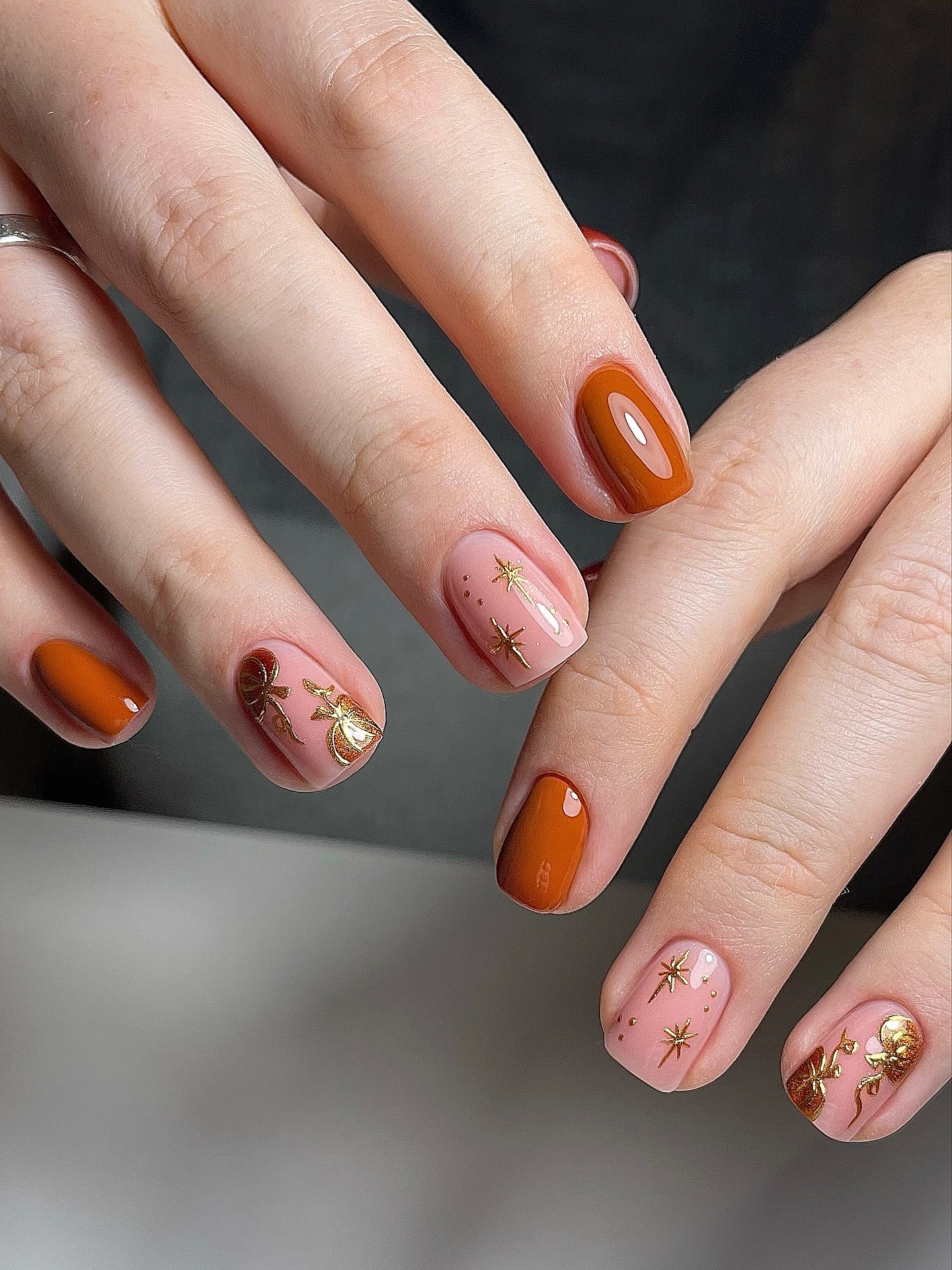 Burnt Orange and Pink Fall French Tips
