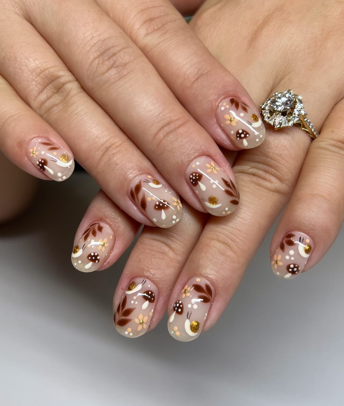 Whimsical Mushroom and Leaf Autumn Nail Art