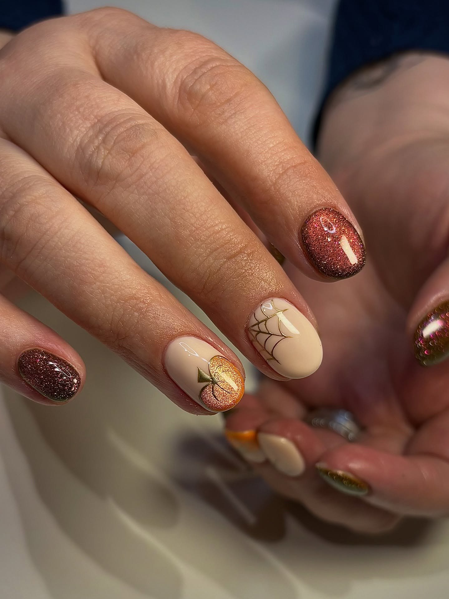 Pumpkin Patch Glitter French Manicure