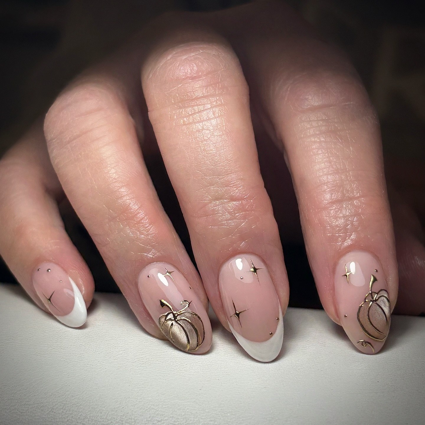 Gold Pumpkin French Almond Nails