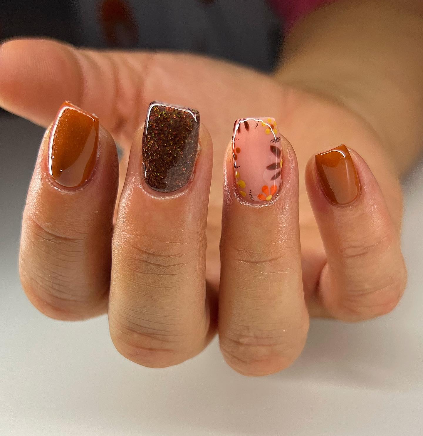 Autumn Leaves & Cozy Spice Square Nails
