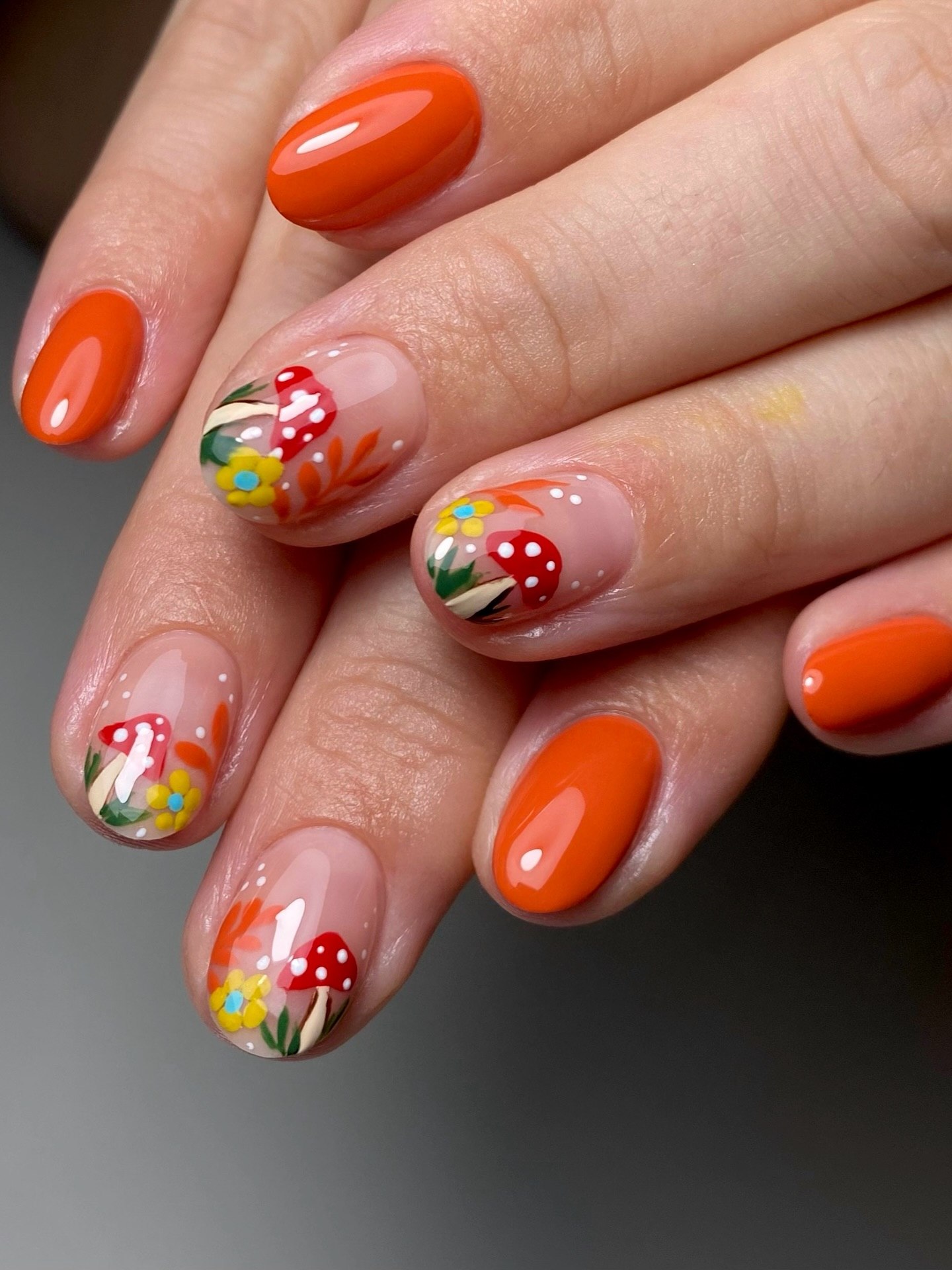 Enchanted Forest Mushroom & Leaf Accent Nails