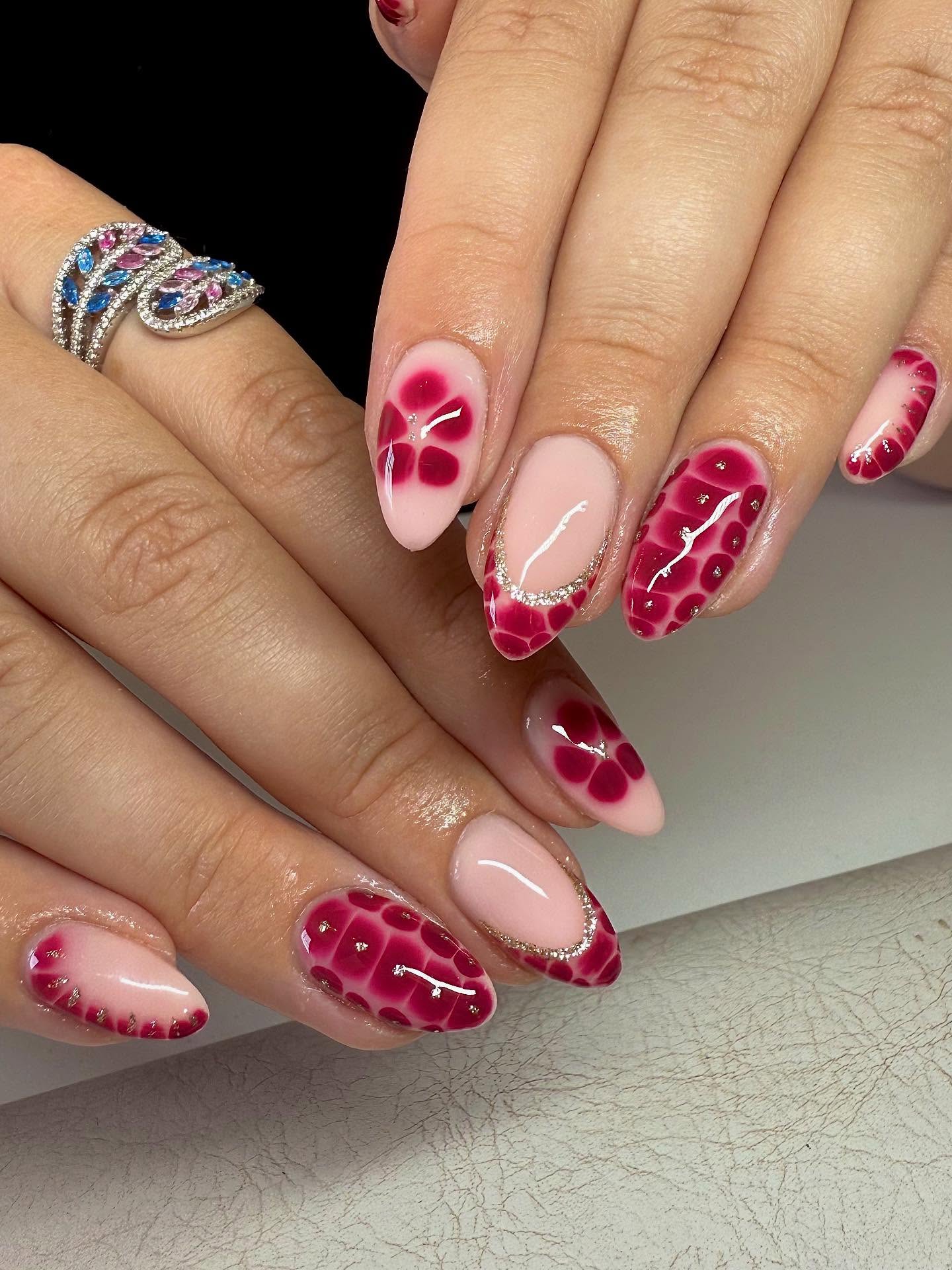 Berry Bloom Almond French with Glitter