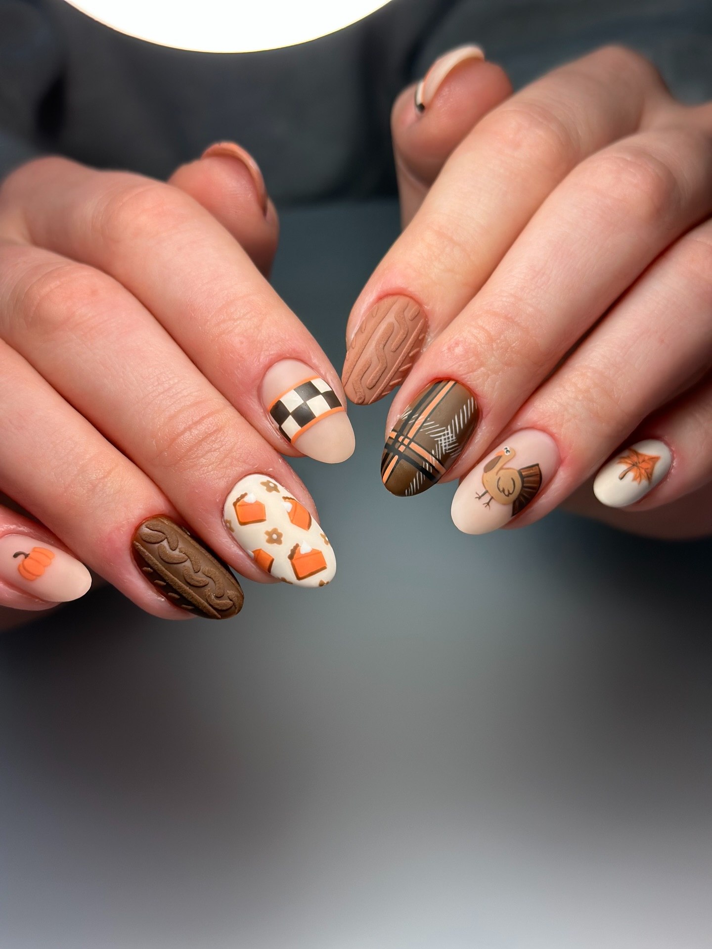 Thanksgiving Pie Slice and Turkey Nail Art