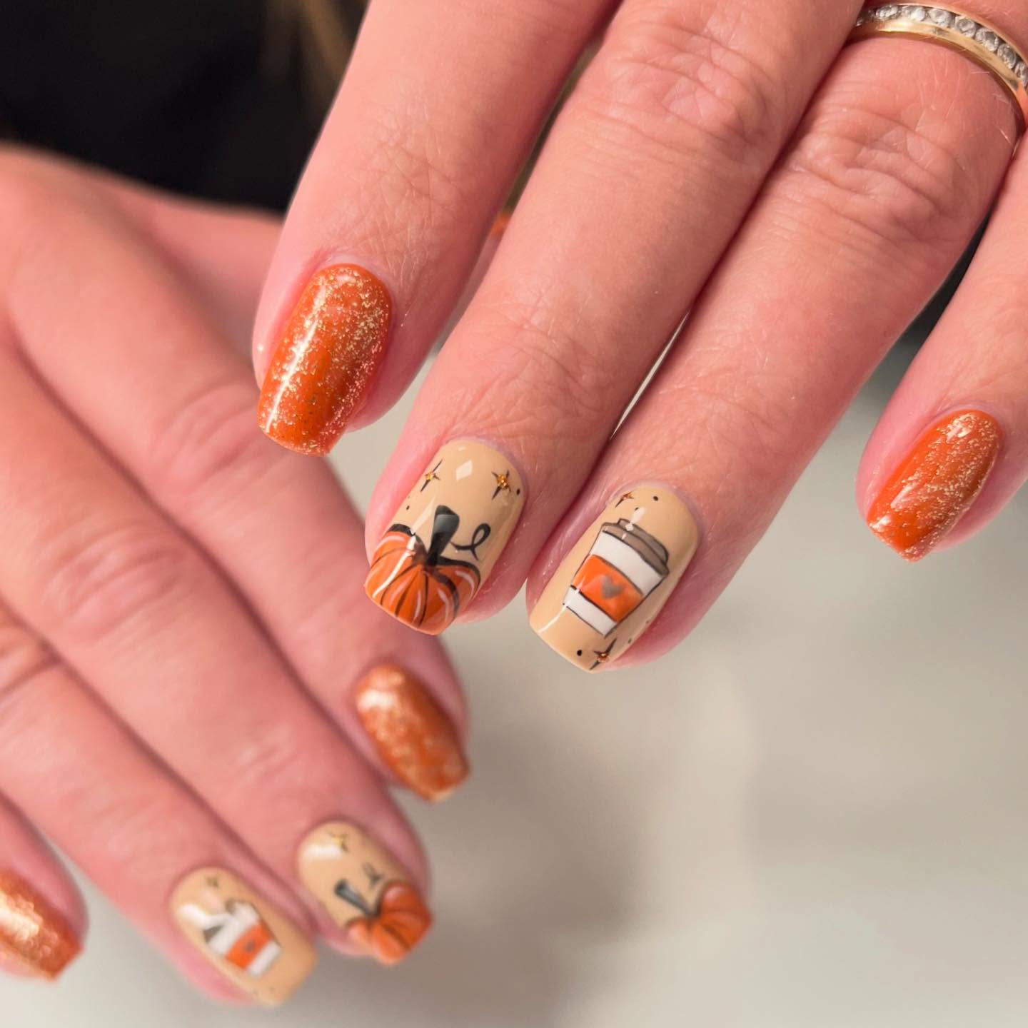 Cozy Pumpkin Spice Latte Fall Nails