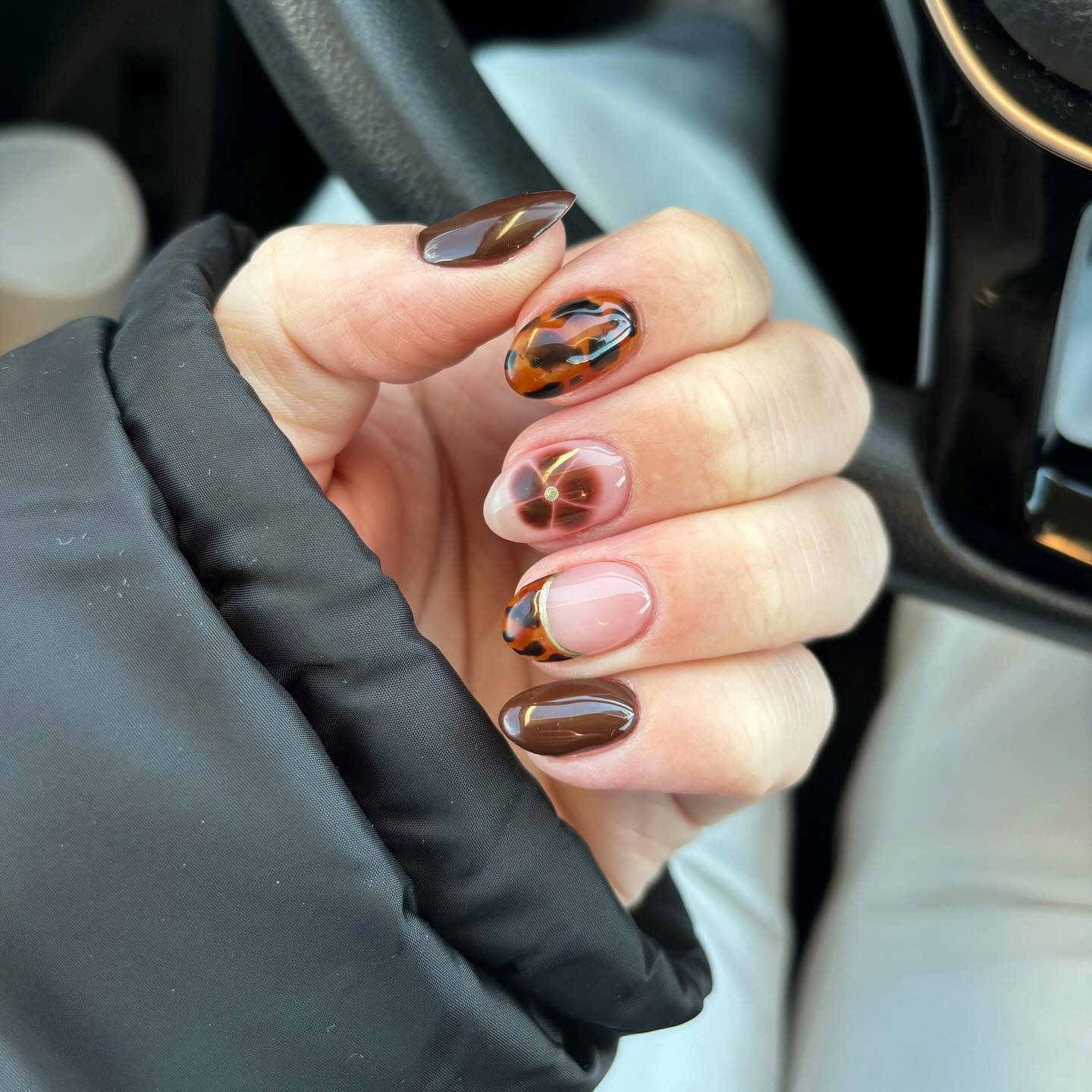Tortoiseshell French Tip Almond Nails