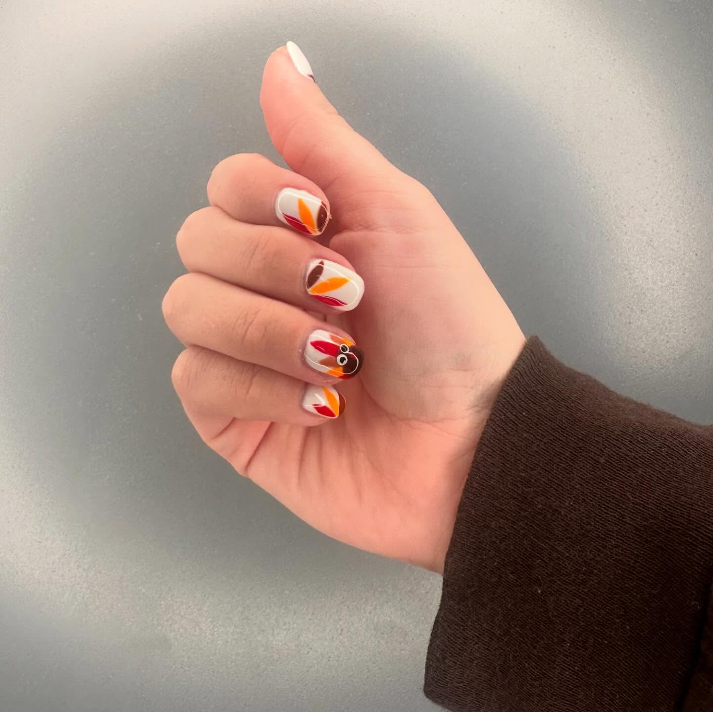 Cute Turkey Face Thanksgiving Nail Art