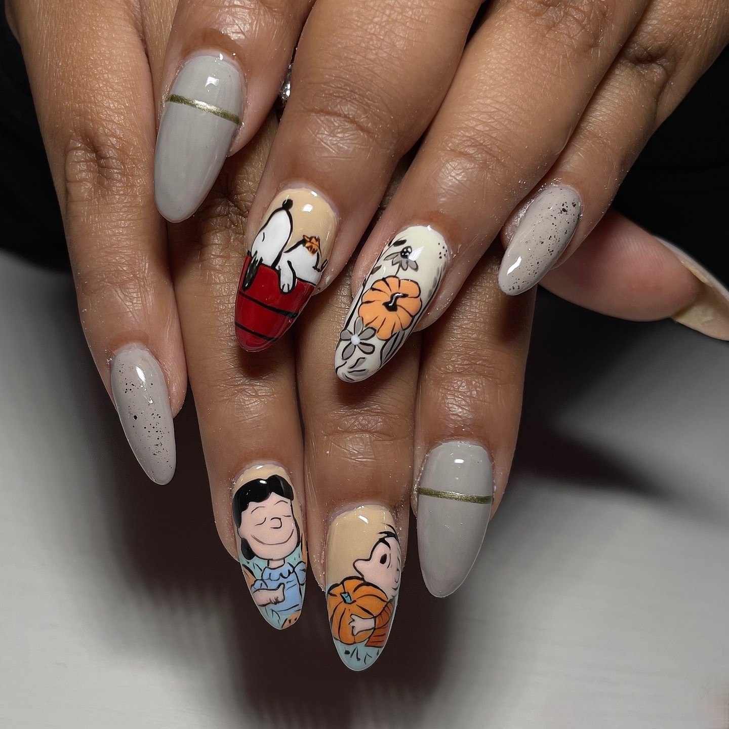 Peanuts Thanksgiving Fall Cartoon Nail Art
