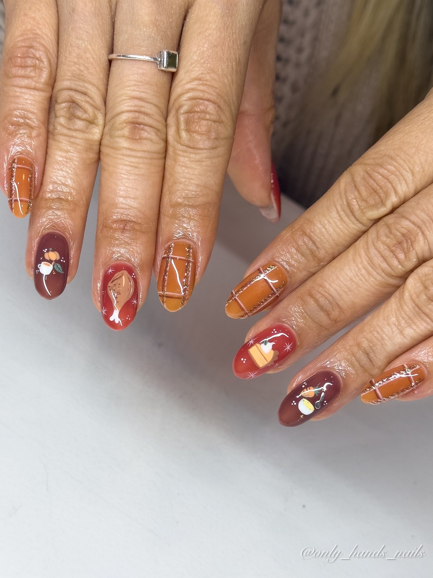 Cozy Thanksgiving Harvest Themed Almond Nails