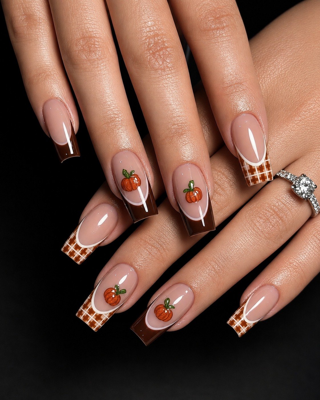 Pumpkin Patch French Tip Fall Nails