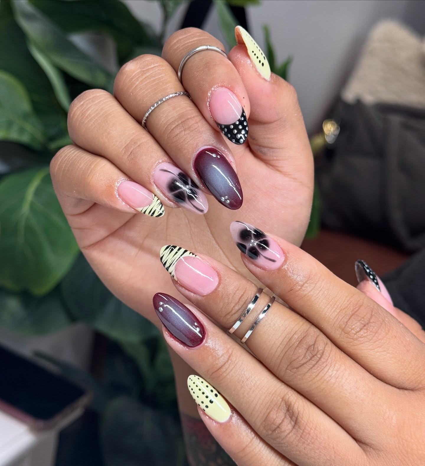 Mixed Media Fall French Tips with Floral Accents