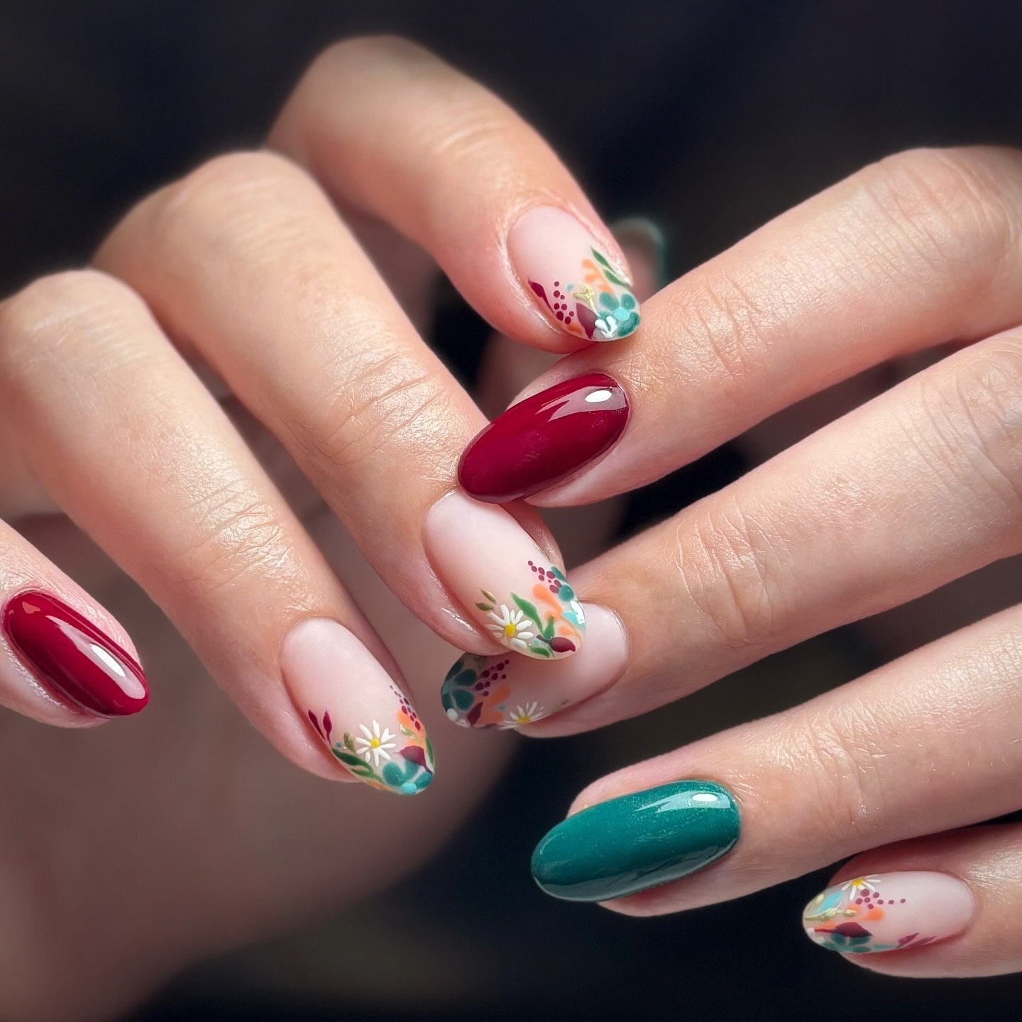 Autumnal Floral Garden French Tips