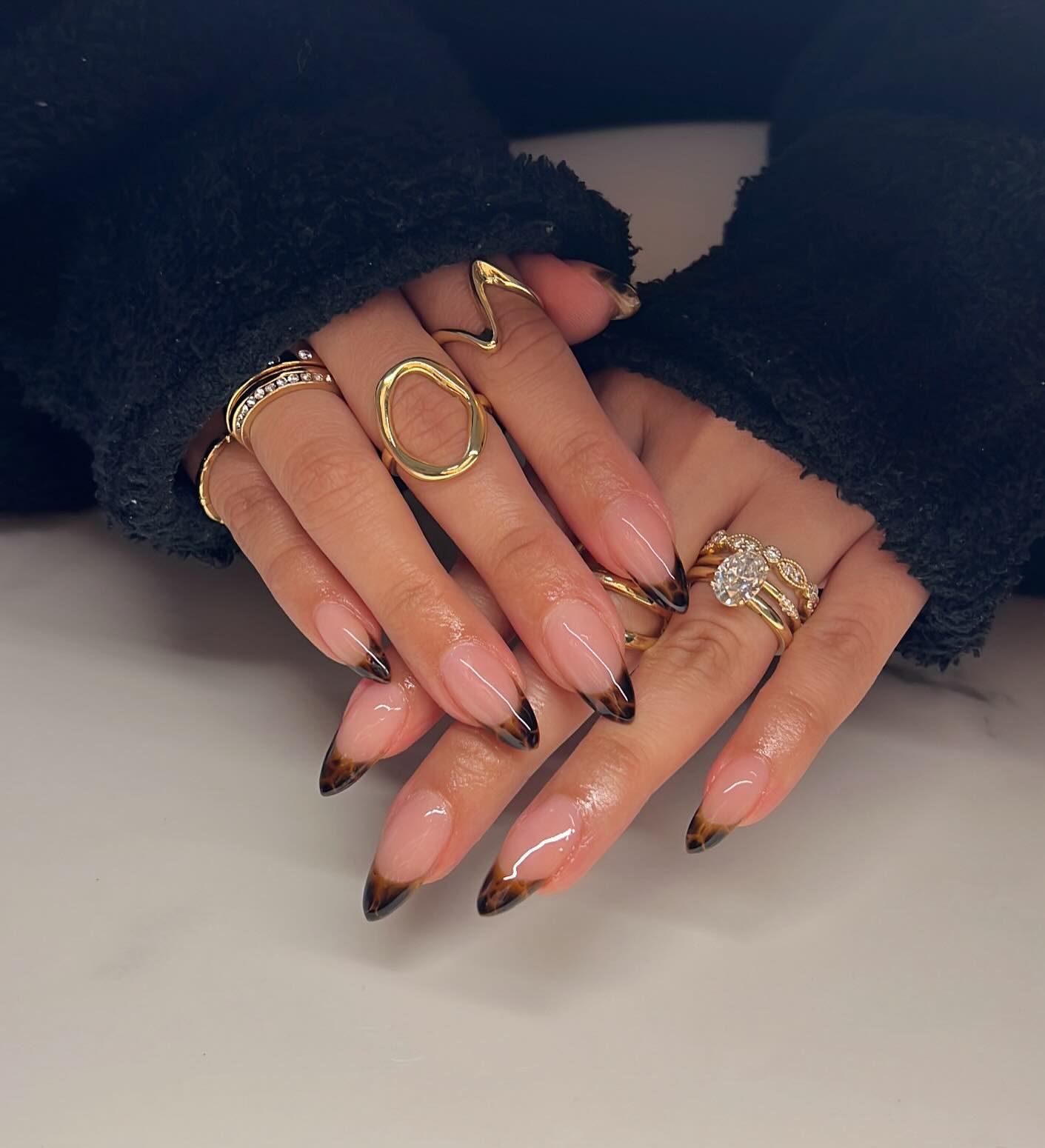 Tortoiseshell French Tip Almond Nails