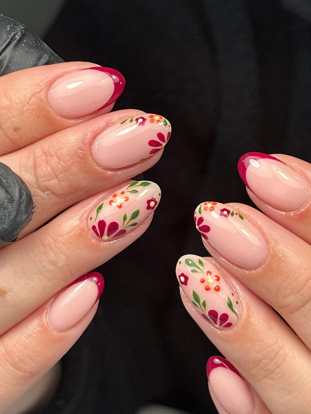 French Tips With Hand-Painted Floral Accents