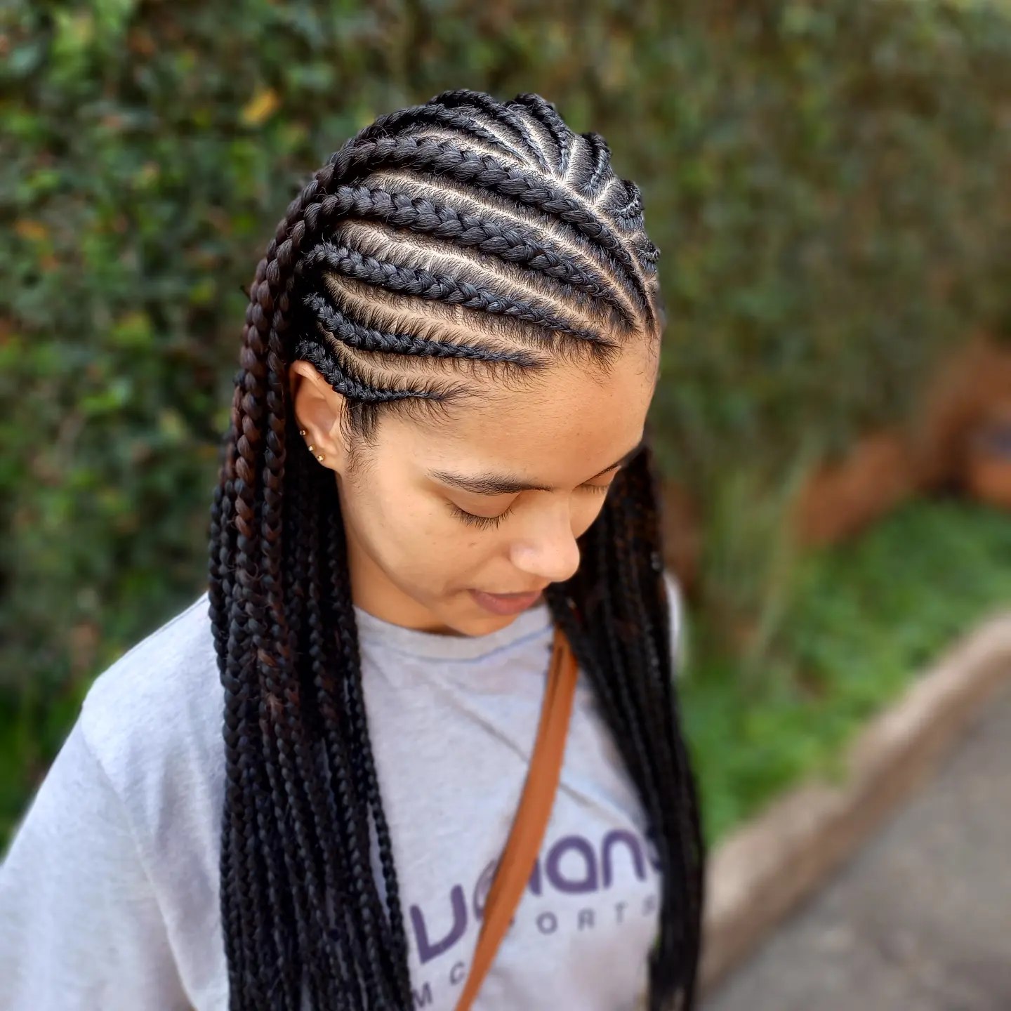 Diagonal Cornrow Braids With Long Box Braids