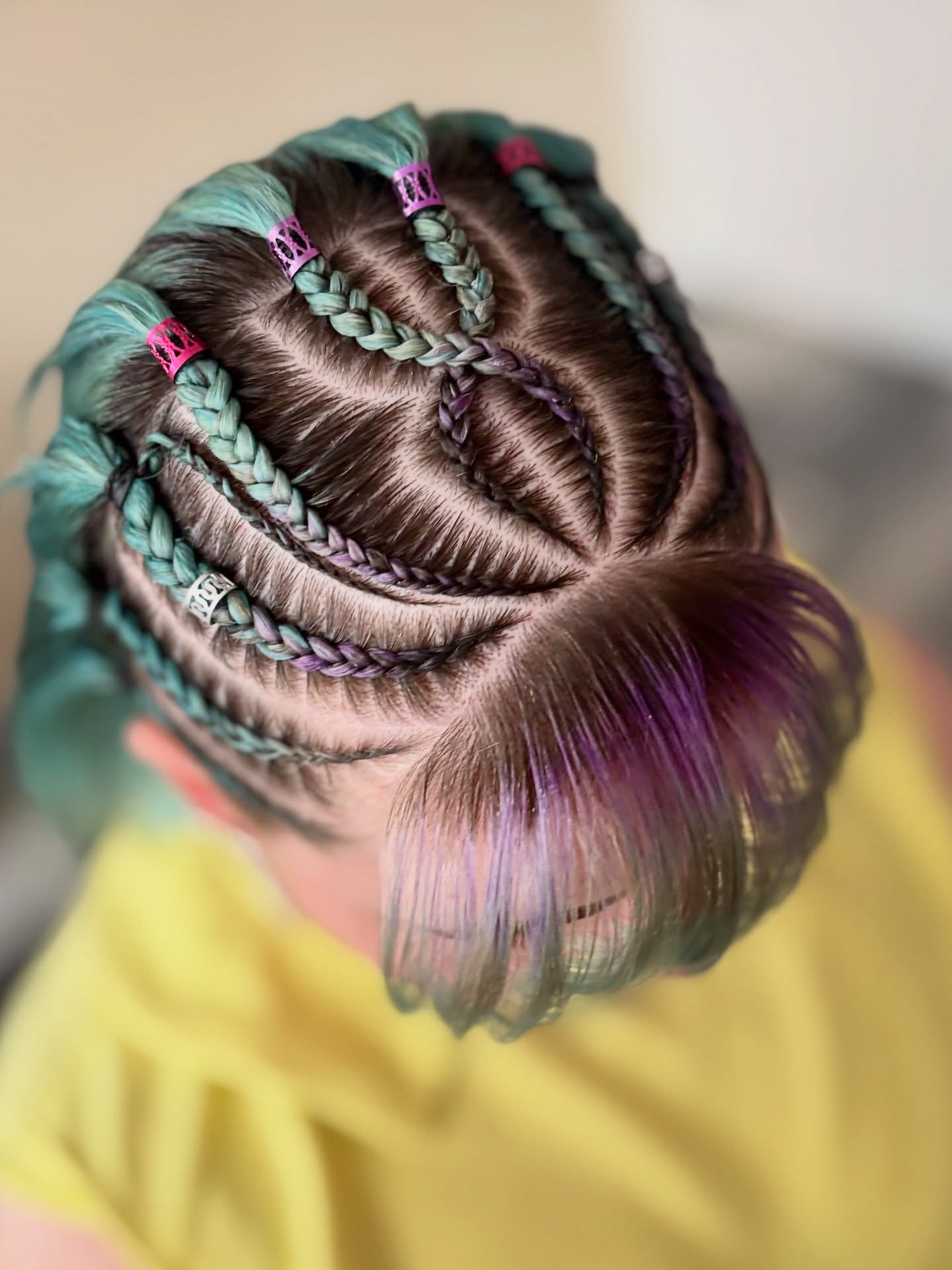Braided Crown With Teal And Purple Accents