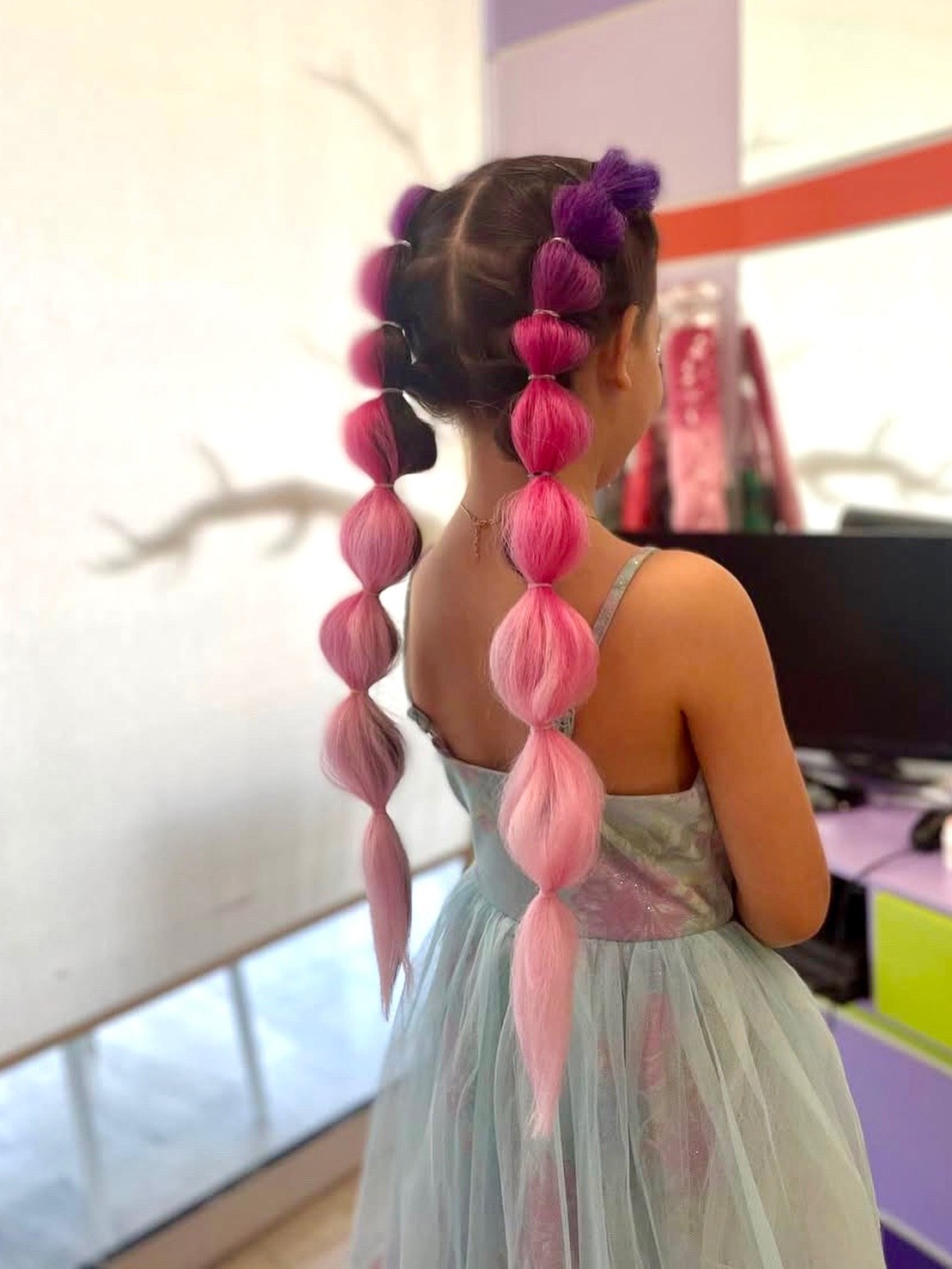 Pink and Purple Bubble Braids For Kids