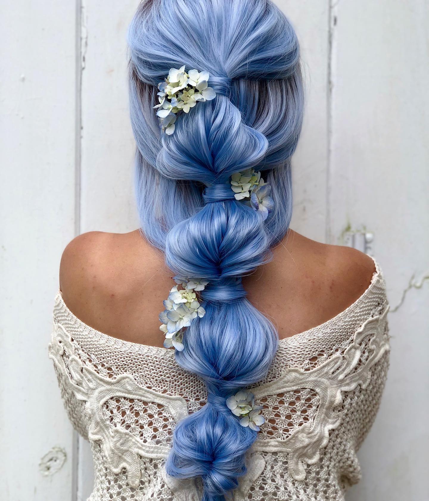 Sky Blue Bubble Braid With Hydrangeas