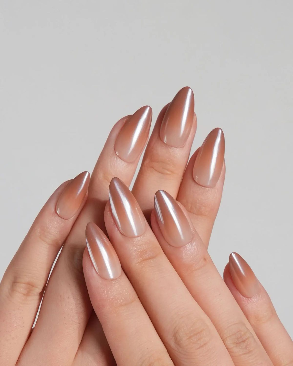 Glossy Pearl Ombre Almond Nails