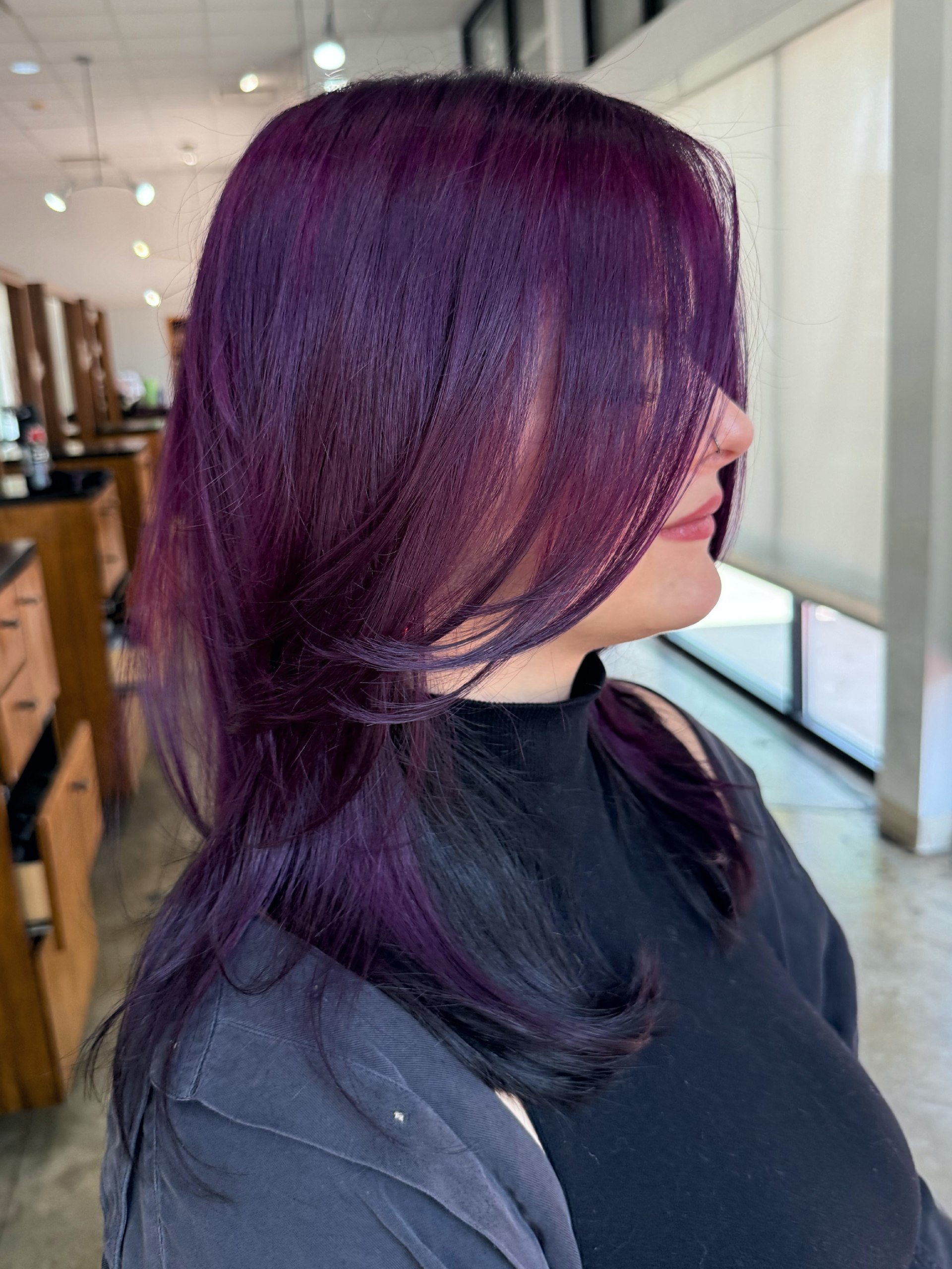 Deep Plum Shag With Face-Framing Layers