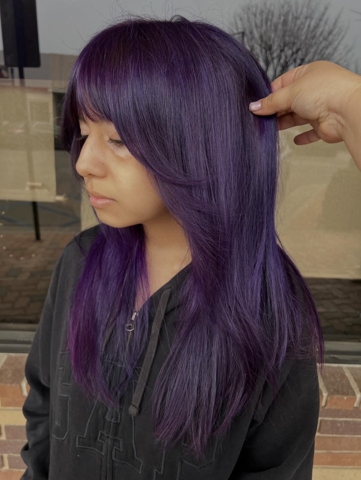 Rich Plum Purple With Face-Framing Layers