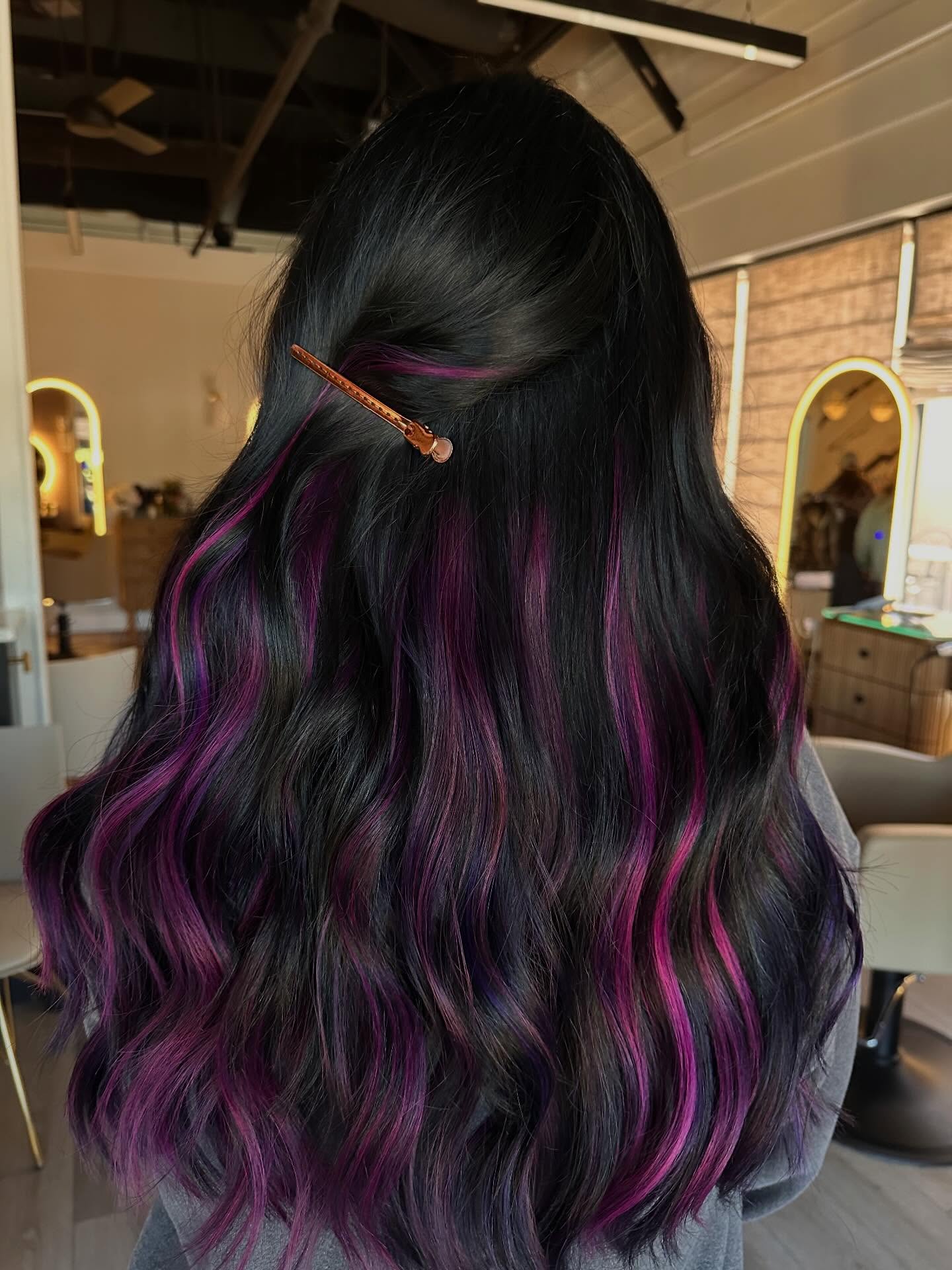 Bold Magenta Peekaboo Highlights on Dark Waves