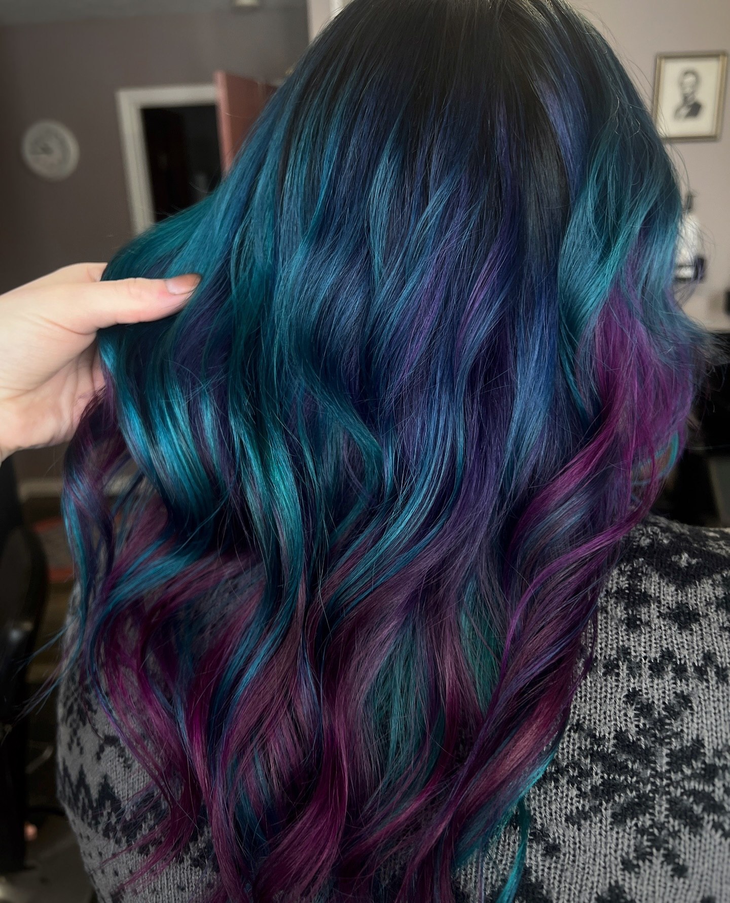 Deep Teal And Violet Blend With Loose Waves