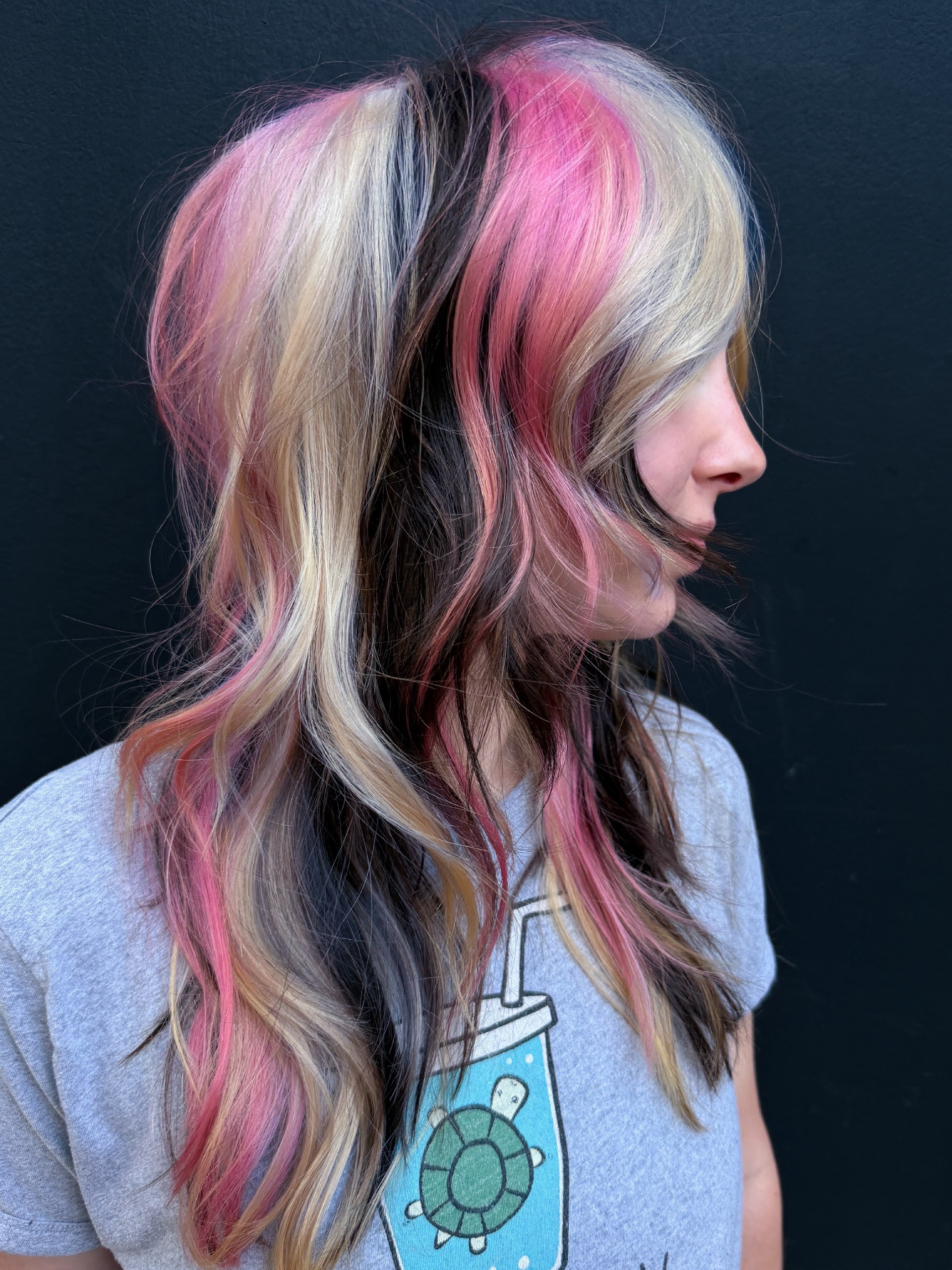 Eclectic Chunky Pink & Blonde Streak Hair