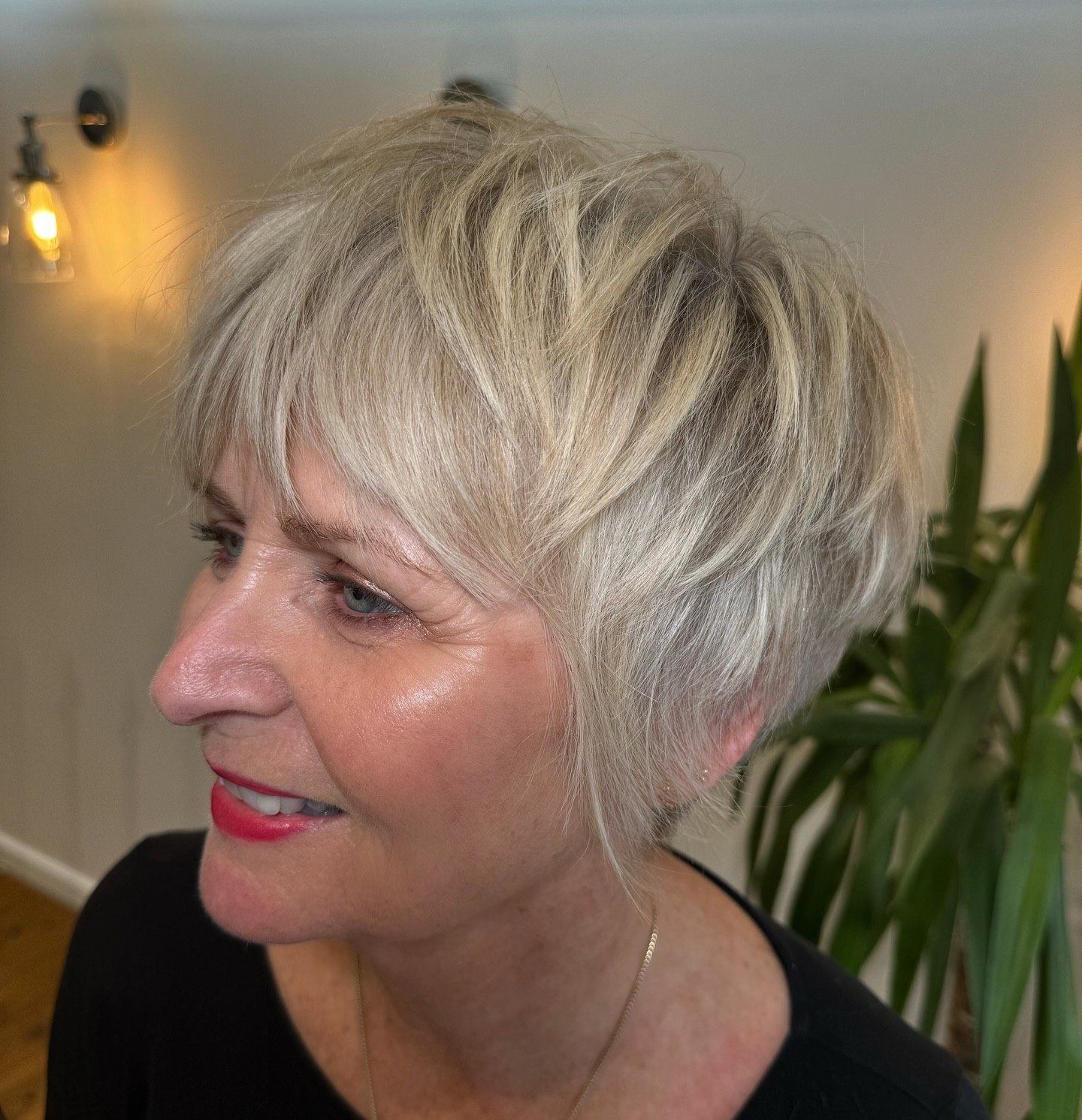 Textured Platinum Pixie With Wispy Bangs
