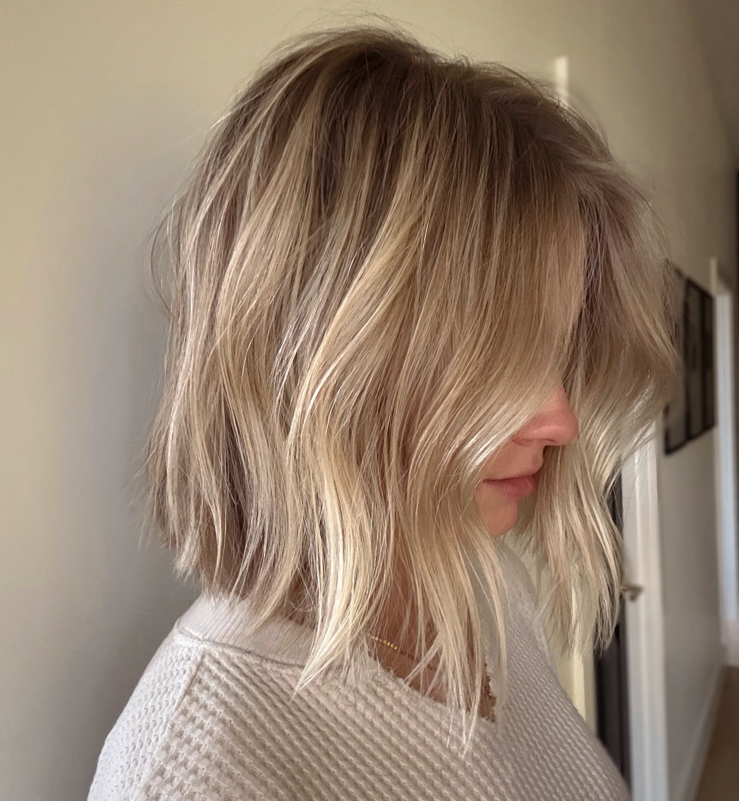 Tousled Honey Blonde Bob With Face Framing