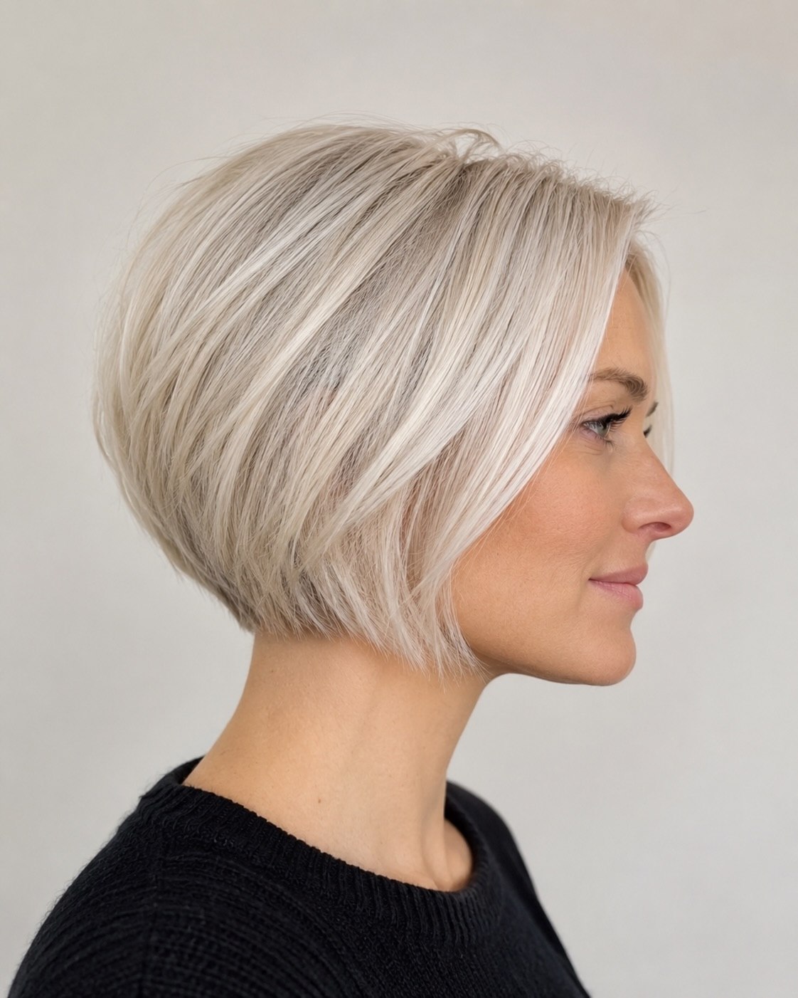 Chic Platinum Blonde Stacked Bob With Soft Layers