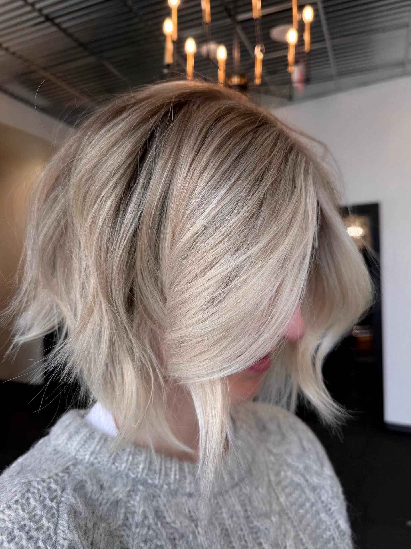 Ashy Blonde Tousled Bob With Textured Ends