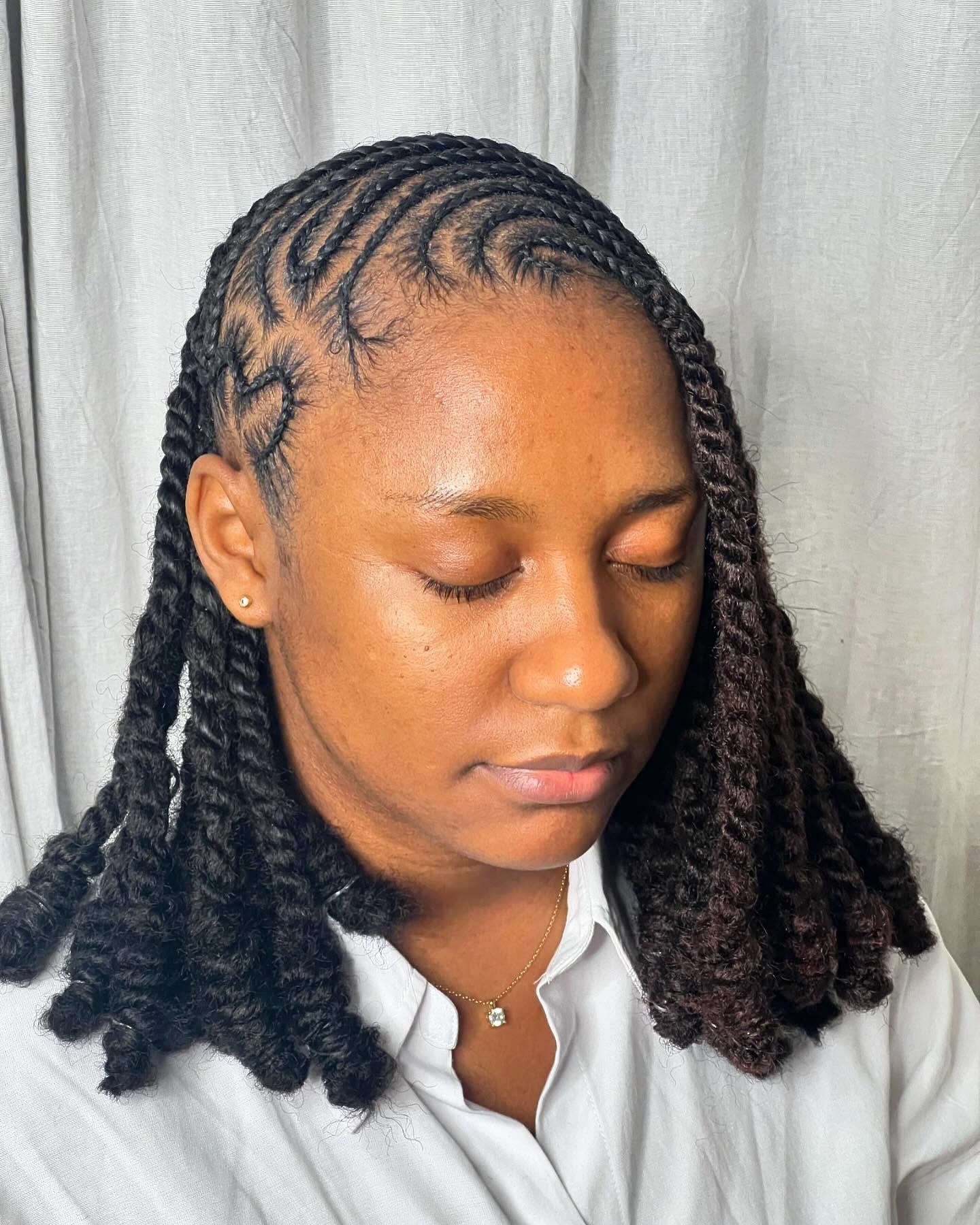 Intricate Heart Cornrows with Twists