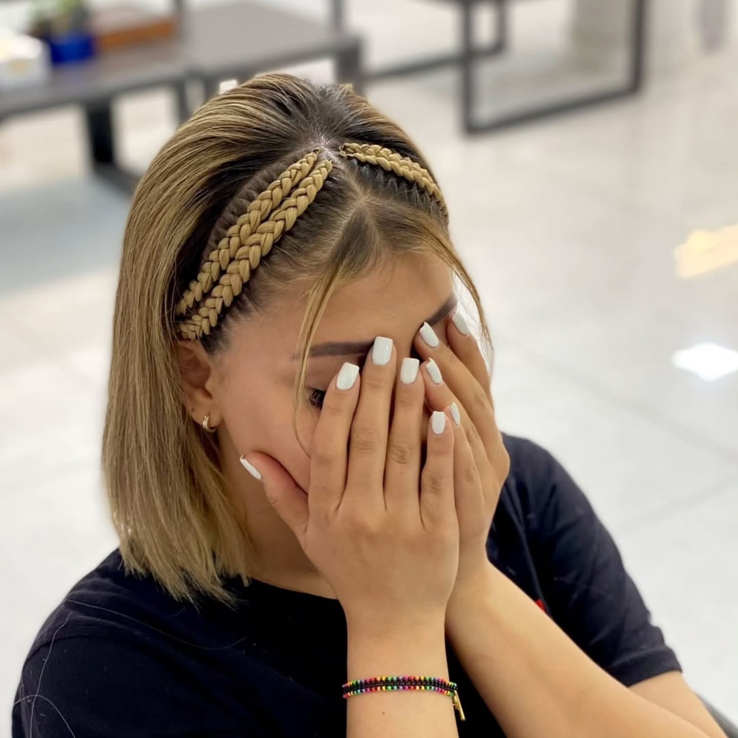 Double Front Braids On Shoulder Length Bob