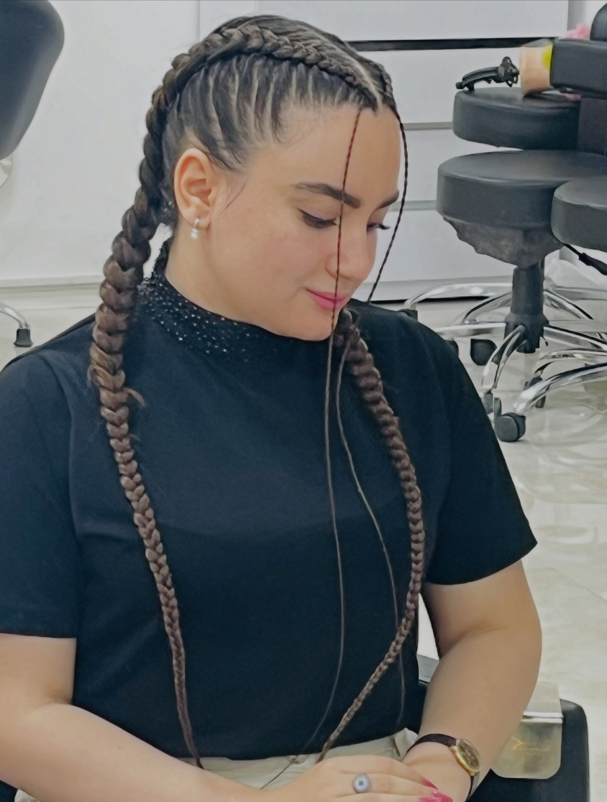 Double French Braids With Baby Hairs