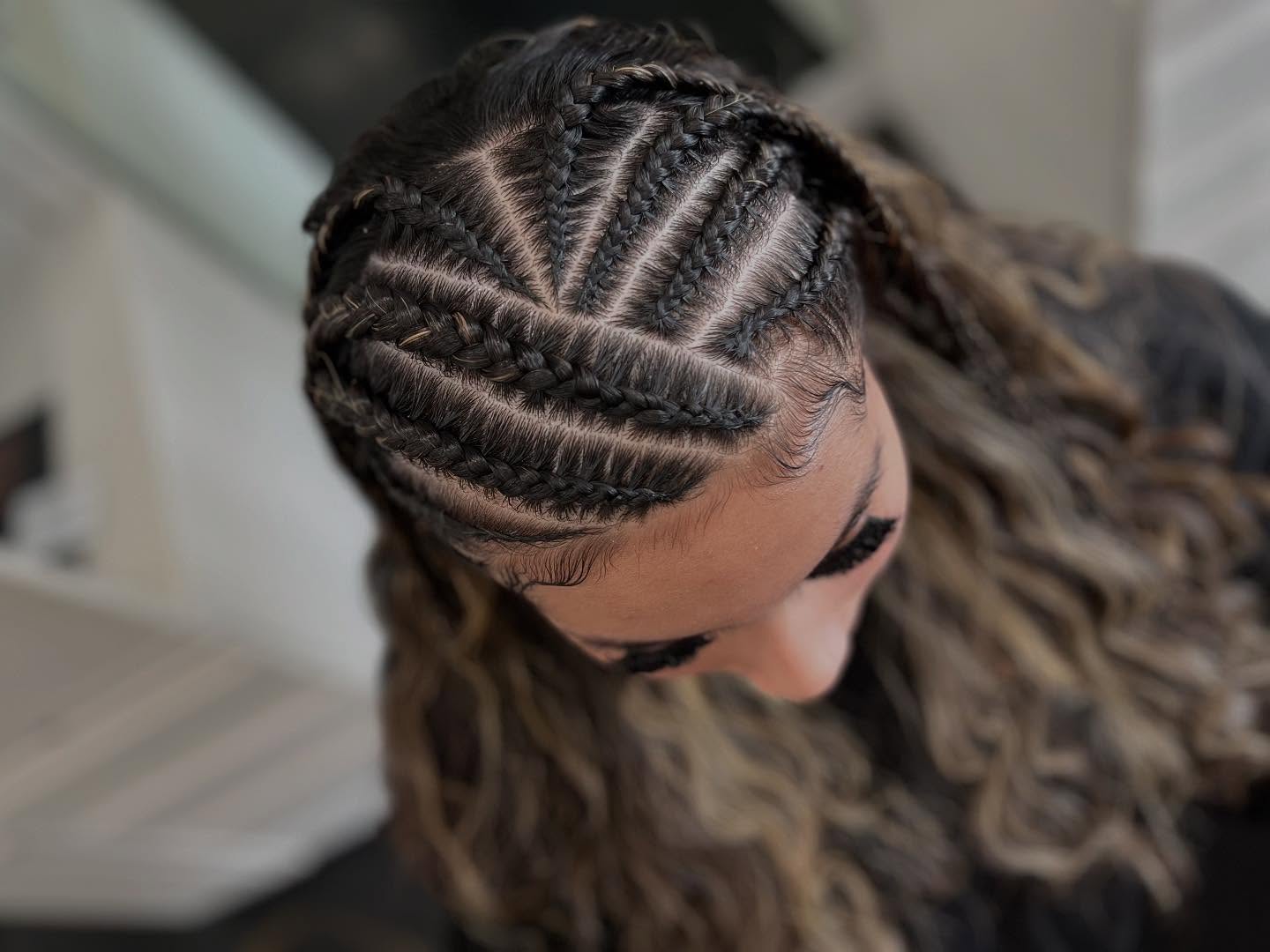 Geometric Cornrow Braids With Loose Waves