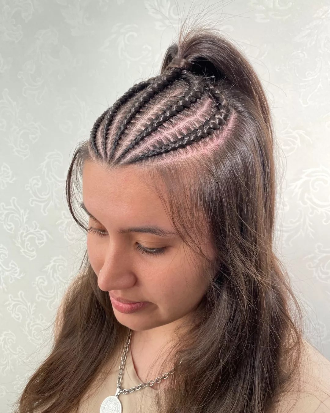 Sleek Braided Ponytail With Face Framing Tendrils