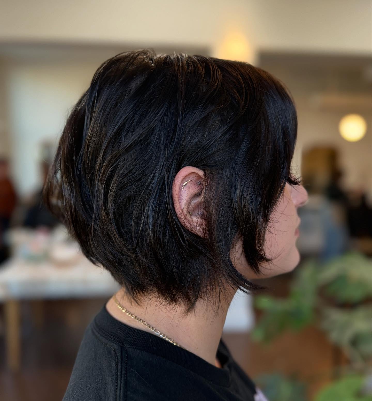 Textured Dark Bob With Effortless Wispy Bangs