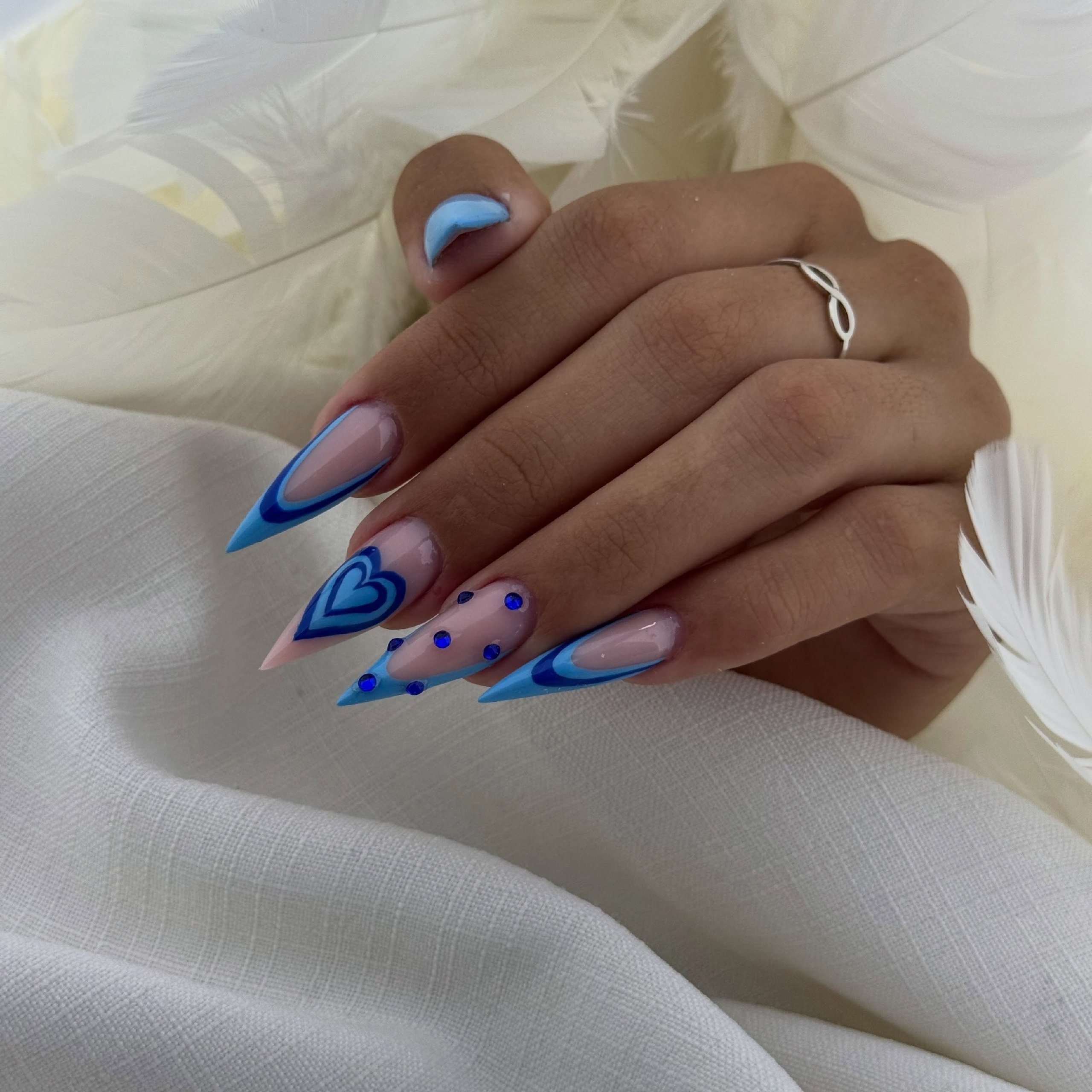 Glossy Royal Blue Heart Stiletto Tips