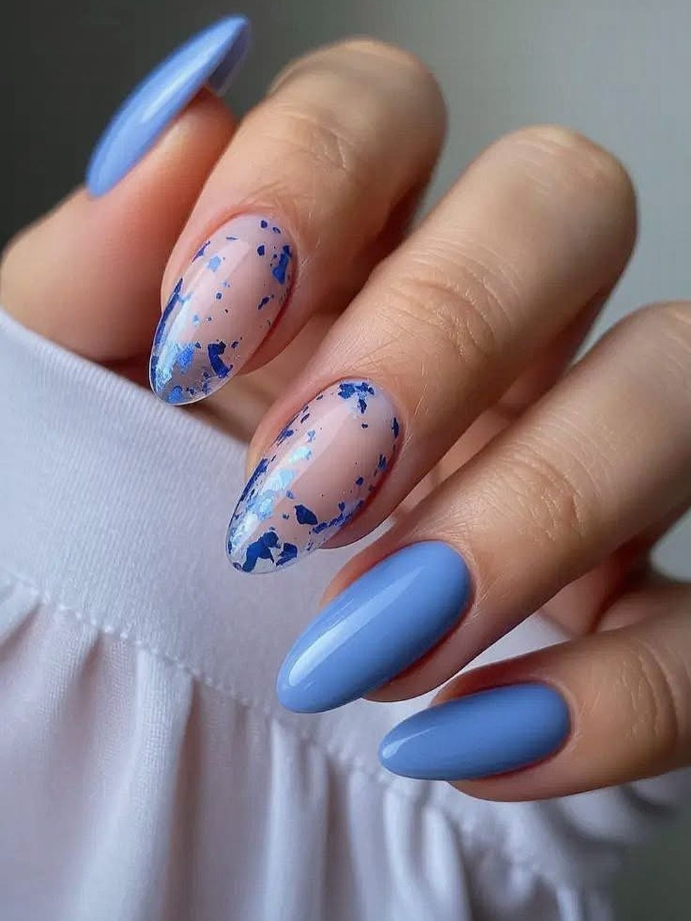 Glossy Periwinkle Blue With Spotted Accent Nails