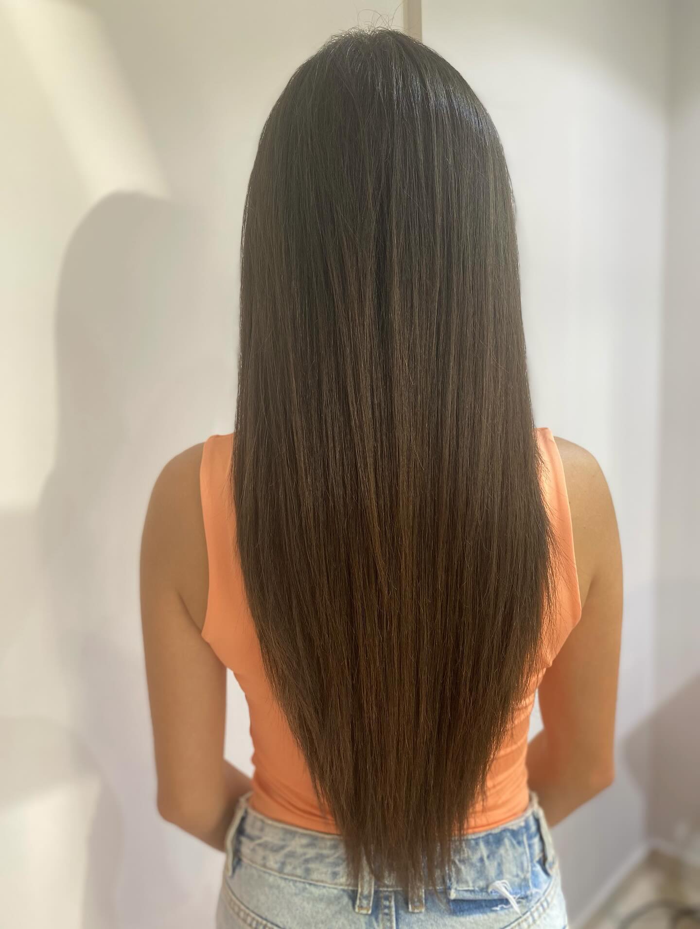 Sleek V Cut Long Espresso Hair