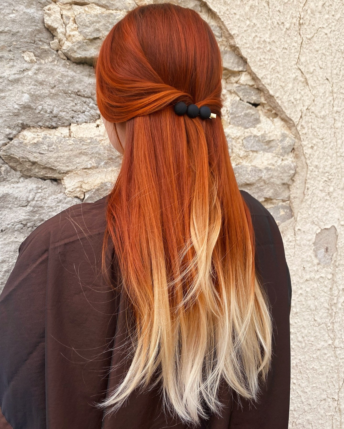 Half Up Copper Ombre With Bright Blonde Ends