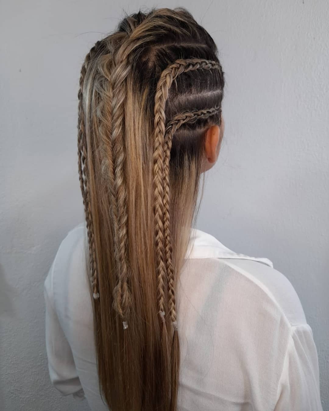 Multi Textured Dragon Braids On Long Balayage Hair