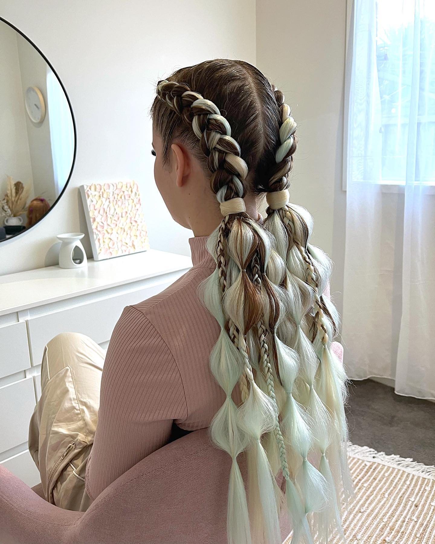 Double Dragon Braids With Pastel Bubble Ponytails