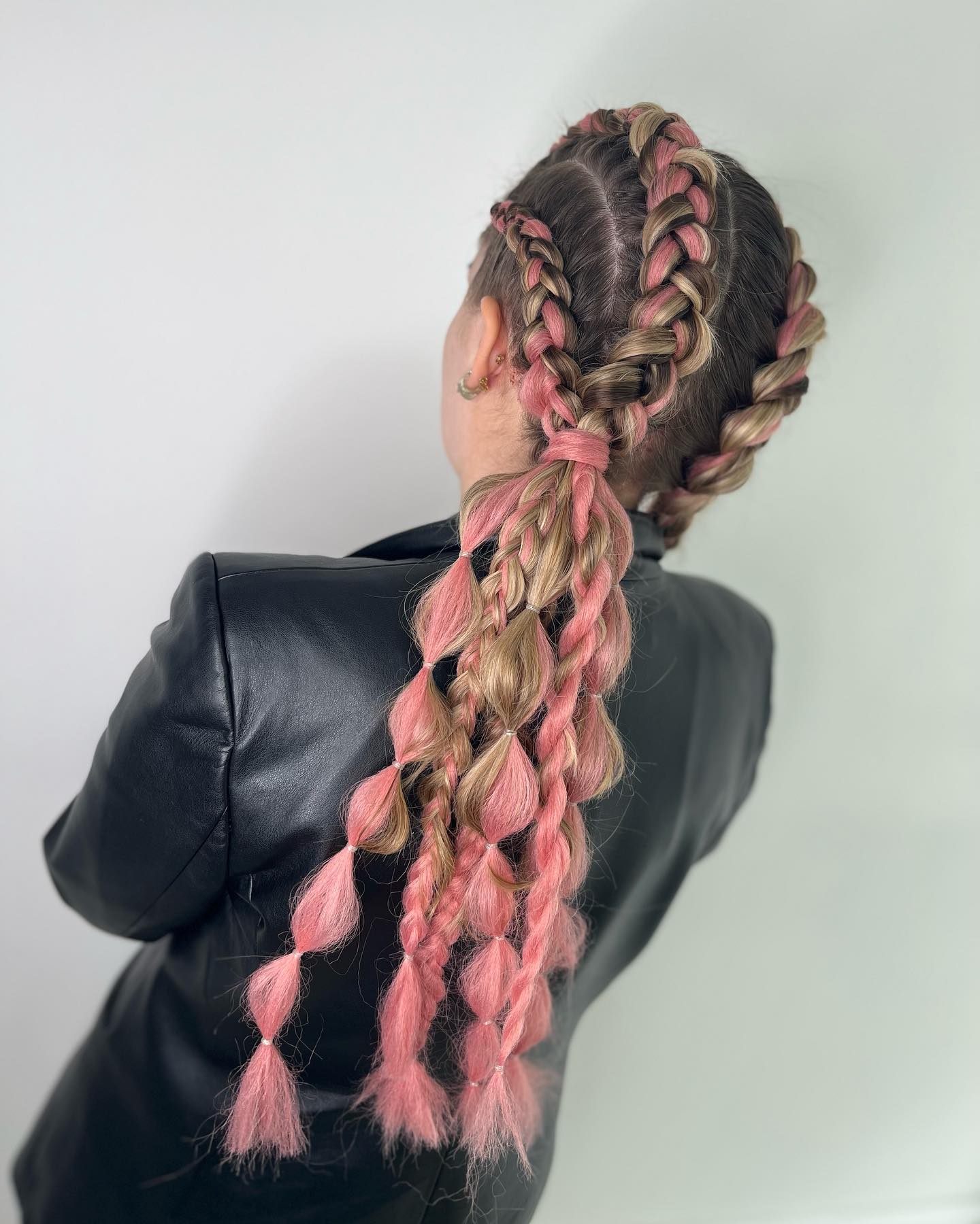 Double Dragon Braids With Pastel Pink Highlights